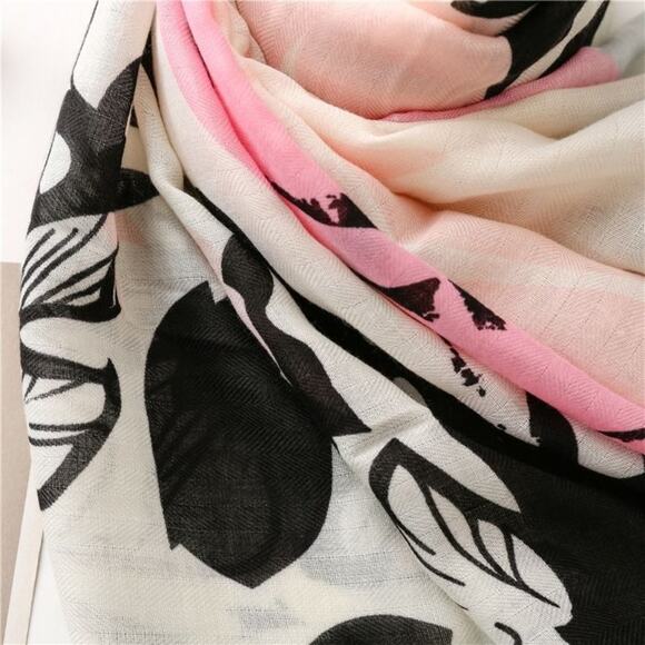NEW Boho Floral Tasseled Rectangle Soft Chic Scarf Large Pink White Black - Picture 3 of 15